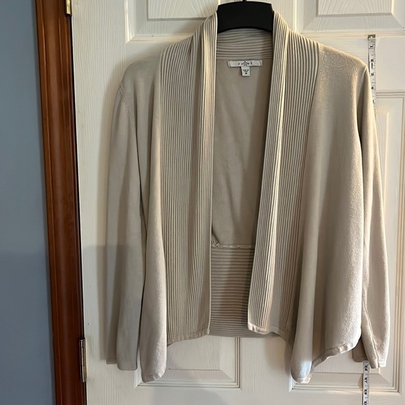 Fever-size M- Tan-asymmetrical ribbed long sleeve cardigan sweater - Picture 1 of 10